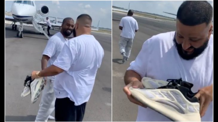 Kanye West Gifts DJ Khaled Unreleased Yeezy’s Off His Feet At Airport