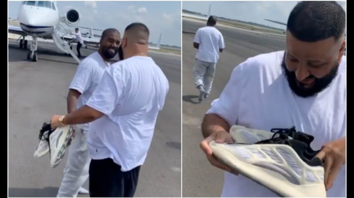 Kanye West Gives DJ Khaled Brand New Unreleased Yeezy’s Off His Feet At Airport