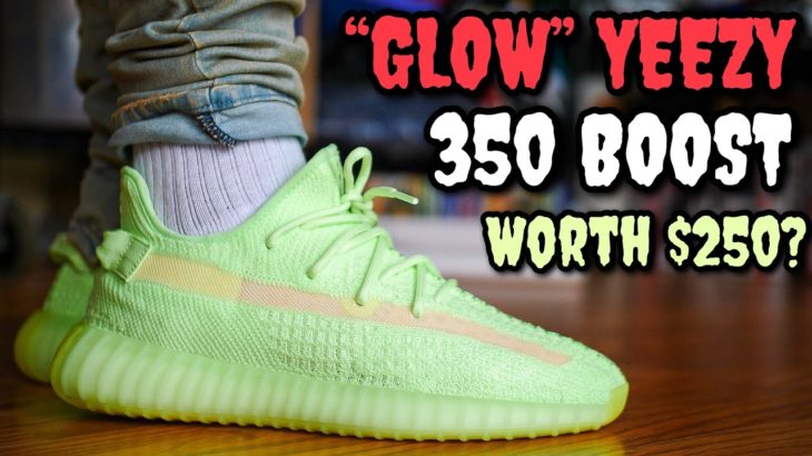 WATCH BEFORE YOU BUY! “GLOW” ADIDAS YEEZY BOOST 350 V2 ON FEET REVIEW & GLOW TEST !