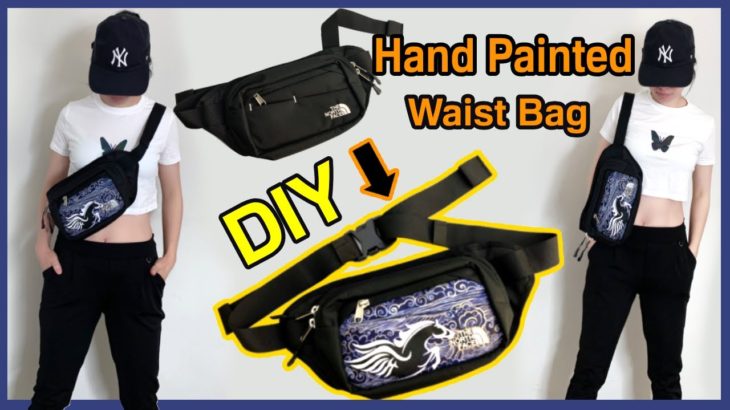 DIY Custom Painted Waist Bag |How to Paint on The North Face hip pack |Fabric paint Hand Painted2020