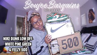Nike Dunk Low Off-White Pine Green & Yeezy 500 Replica Unboxing/Review | Sharesneakers