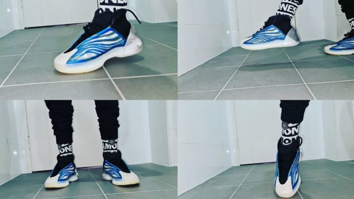 Adidas YEEZY QNTM “Frozen Blue” lifestyle on feet