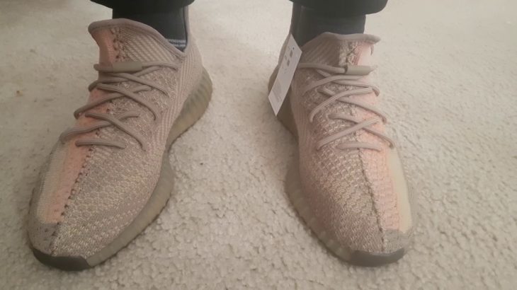 Yeezy 350 v2 Sand Taupe on feet