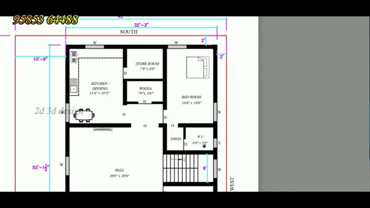 32 x 52 Ground and First floor North facing house plan as per vastu 2021