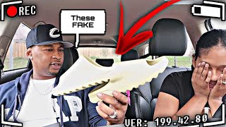 BOUGHT MY HUSBAND FAKE YEEZY SLIDES TO SEE HOW HE REACTS… (HILARIOUS)