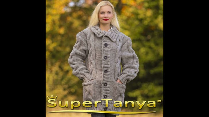 SuperTanyaによる厚手の手編みウールコートグレーのセータージャケット