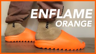 NEW SIZING!! YEEZY Slide Enflame Orange Review + On Foot