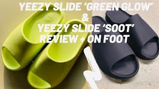 ADIDAS YEEZY SLIDE ‘SOOT’➕’GREEN GLOW’ 🚨REVIEW & ON FOOT‼️ DOUBLE UNBOXING/WORTH THE HYPE❓