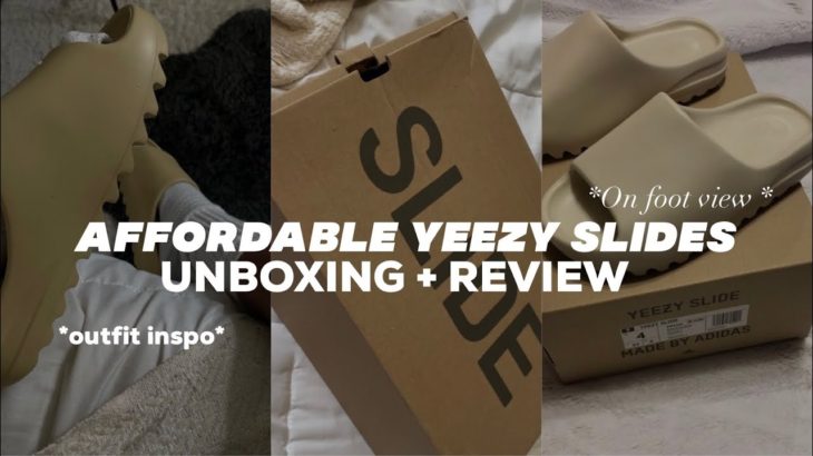 yeezy slide unboxing and OUTFIT INSPO, on foot view ft tonyshoes.com