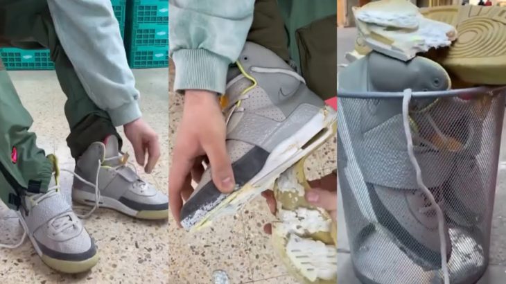 Dude Rips Apart His Nike Air Yeezy 1s and Throws Them In The Trash