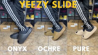Adidas Yeezy Slides Onyx Ochre Pure On Foot Comparison + Sizing Tips