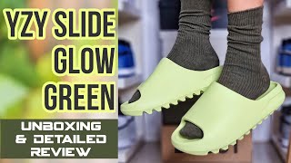 ADIDAS YEEZY SLIDE GLOW GREEN | UNBOXING AND DETAILED REVIEW