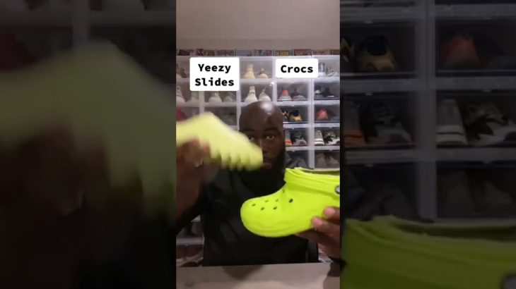 Crocs VS Yeezy Slides Glow Green SNEAKER BATTLE #crocs #yeezy #shorts #sneakerhead