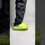 Yeezy Slide Glow Green on feet #yeezy #yeezyslides #yeezyslide #glowgreen #adidas