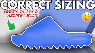 CORRECT SIZING! Yeezy Slides Azure Blue – Review and Correct Sizing #shorts