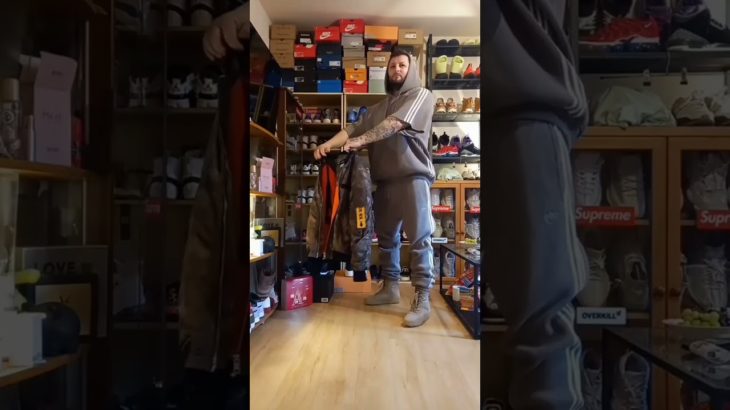 into Adidas grey outfit with Yeezy Military boots #yeezy