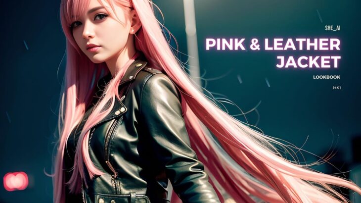 [4K/Ai LookBook] Pink & Leather Jacket / ピンク&レザー ジャケット / 핑크 & 가죽 재킷 [粉髮&皮夾]#aiart #lookbook #beauty