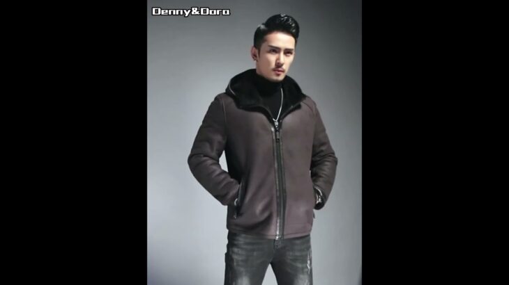 Denny&Dora メンズ ダークブラウン フード付きジャケット リアルファー メンズ コート メンズ ムートン コート