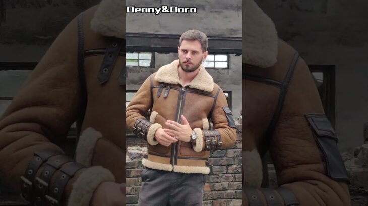 Denny&Doraメンズ ブラウン ムートンジャケット B3 フライトジャケット ショートファーコート 冬用ハンティングジャケット