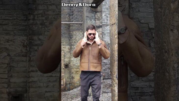 Denny&Dora メンズ B3 ムートンジャケット ショートオートバイジャケット メンズ ウールコート レトロブラウン シープスキンコート