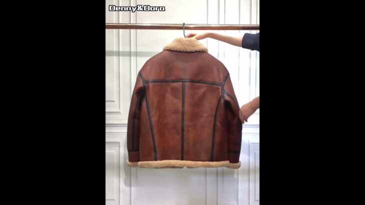 Denny&Dora Men Leather Coats With Fur B3 Bomber Jacket Men Brown Leather Jacket