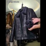 Denny&Dora Men’s B3 Shearling Jacket Short Fur Jacket Thicken Sheepskin Coat Black Leather Jacket