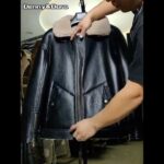 Denny&Dora Men’s B3 Shearling Jacket Slim Motorcycle Jacket Short Fur Coat Black Leather Jacket