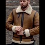 Denny&Dora Men’s B3 Sheepskin Shearling Jacket Thicken Fur Coat Brown  Jacket Motorcycle Jacket