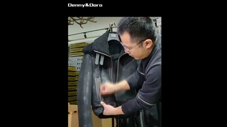 Denny&Dora Men’s Black Shearling Jacket Short Fur Jacket Winter Leather Jacket Fashion Casual Coat