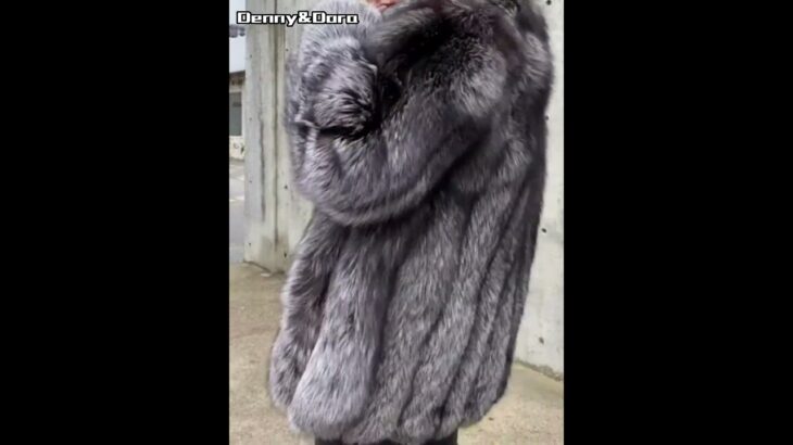 Denny&Dora Mens Grey Fox Fur Coat Fur Jacket Fur Jacket Lapel Design Silver Fox Fur Jacket