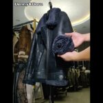 Denny&Dora Men’s Shearling Jacket Black Leather Jacket Short Fur Coat Fashion Motorcycle Jacket