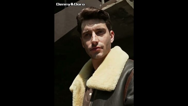 Denny&Dora Men’s Shearling Jacket Brown Leather Jacket Imported Merino Sheepskin Jacket