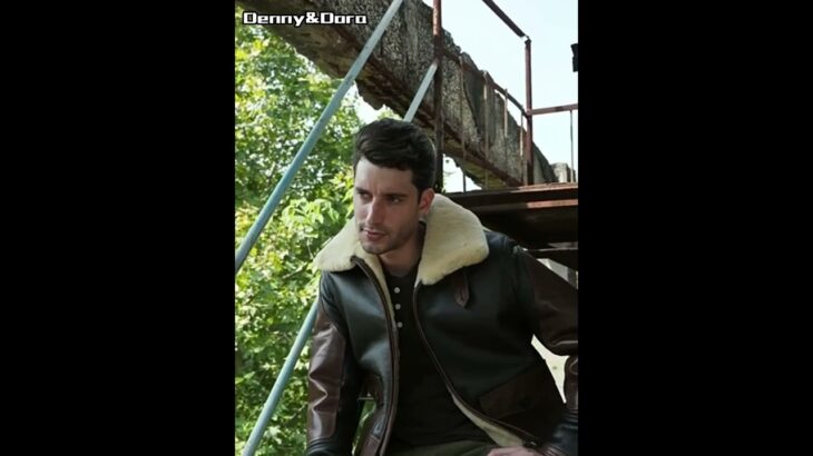 Denny&Dora Men’s Shearling Jacket Flight Jacket Brown Sheepskin Coat Leather Jacket