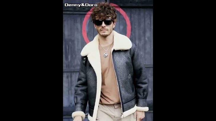 Denny&Dora Men’s Shearling Jacket Imported Merino Sheepskin Jacket Grey Thick Warm Winter Jacket