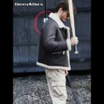 Denny&Dora Men’s Shearling Jacket Leather Coat Brown Shearling Aviator Jacket