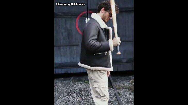 Denny&Dora Men’s Shearling Jacket Leather Coat Brown Shearling Aviator Jacket