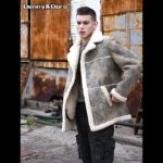Denny&Dora Men‘’s Shearling Jacket Natural Sheepskin Coat Brown Leather Jacket