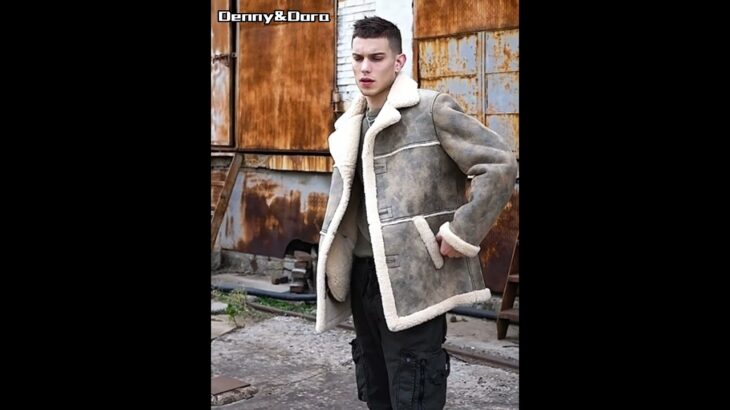 Denny&Dora Men‘’s Shearling Jacket Natural Sheepskin Coat Brown Leather Jacket