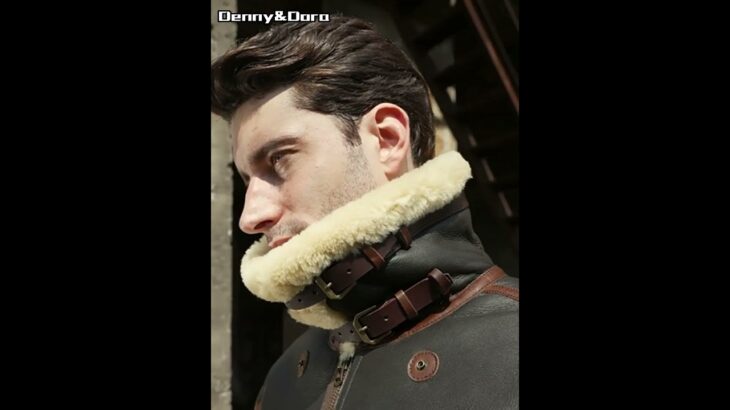 Denny&Dora Men’s Shearling Jacket Sheepskin Bomber Jacket Brown Leather Jacket B3 Flight Jacket