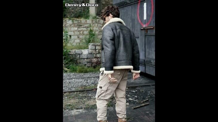 Denny&Dora Men‘s Shearling Jacket Thick Warm Winter Flight Jacket Grey Short Sheepskin Coat