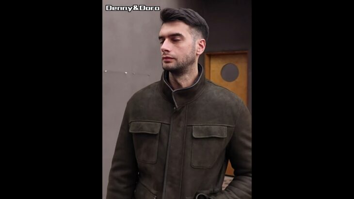 Denny&Dora Men’s Shearling Jacket Turkey Imported Sheepskin Jacket Warm Winter Green Sheepskin Coat