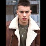 Denny&Dora Men’s Sheepskin Shearling Jacket Warm Winter Leather Jacket Brown Bomber Jacket