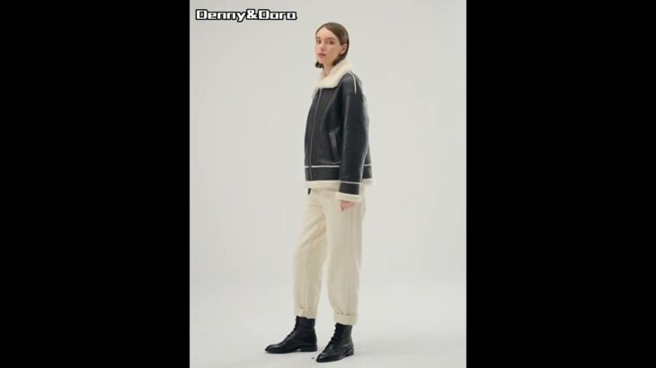 Denny&Dora Women’s Shearling Jacket Black Leather Jacket Short Fur Coat Thicken Winter Jacket
