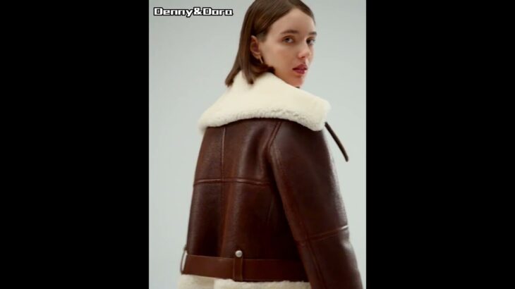 Denny&Dora Women’s Shearling Jacket Brown Leather Jacket Short Fur Coat Women’s Winter Coats