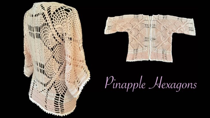 Crochet Short Sleeve Hexagon Jacket with Pinapple Motive (adjustable size)￼ part1 🌴