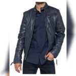 Men Country Look Navy Blue Leather Jacket | 100% Genuine Leather | ClamentCustomLeather
