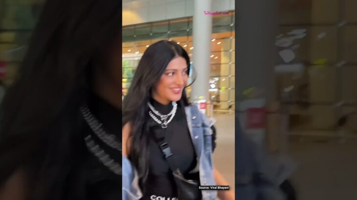 Shruti Haasan spotted in black and denim jacket at the airport #shorts