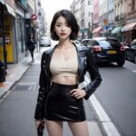 [AI Lookbook 4K] Korean Sexy Lady / Black Leather Jacket & Skirt / 韓国のセクシーな女性 / 黒のレザージャケットとスカート