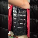 ASMR shiny down puffer jacket with vest unboxing, zipper and scratching sounds. Zipping unzipping