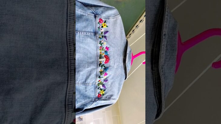 Have you ever do any hand embroidery on your denim jacket?🌸💐 #shirts #shorts #diyembroidery #easydiy